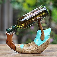 Wood bottle holder, 'Lady's Choice' - Cute Hand Carved and Painted Duck Bottle Holder