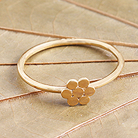 Gold plated band ring, 'Flower of Gold' - Dainty Gold Plated Flower Motif Ring
