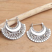 Sterling silver hoop earrings, 'Hollow Curves' - Balinese Sterling Silver Hoop Earrings