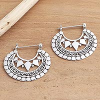 Sterling silver hoop earrings, 'Sharp Curves' - Balinese Sterling Silver Hoop Earrings