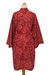 Short cotton batik robe, 'Red Floral Kimono' - Hand Made Batik Printed Cotton Robe (image 2e) thumbail