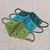 Cotton face masks 'Cool Blossoms' (set of 3) - 3 Green & Turquoise Cotton Masks with Embroidered Flowers (image 2e) thumbail