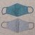 Beaded cotton face masks, 'Glamour Girl' (pair) - 2 Hand Beaded Cotton Contoured Masks in Turquoise and Grey (image 2d) thumbail