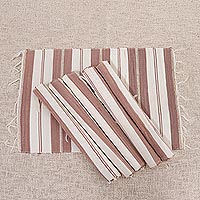 Natural fiber and cotton placemats, 'Natural Cocoa' (set of 6) - Hand Woven Striped Placemats (Set of 6)