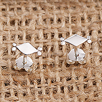 Sterling silver stud earrings, 'Celuk Simplicity' - Sterling Silver Diamond Shaped Stud Earrings