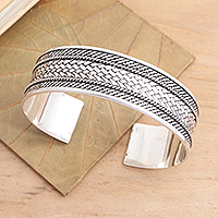 Sterling silver cuff bracelet, 'Woven Motif' - Woven Motif Sterling Silver Cuff Bracelet