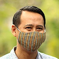 Cotton lurik face masks, 'Javanese Earth Moods' (set of 3) - 3 Handwoven Cotton Lurik Contoured 2-Layer Face Masks