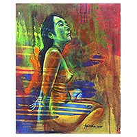 'Life Must Go On' - Original Signed Artistic Nude Painting in Rainbow Colors