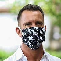 Cotton face masks, 'Bold Black and White' (set of 3) - 3 Black and White Cotton Pleated 2-Layer Face Masks