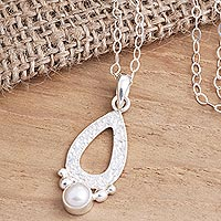 Cultured pearl pendant necklace, 'Purpose' - Hammered Sterling Silver and Cultured Pearl Pendant Necklace
