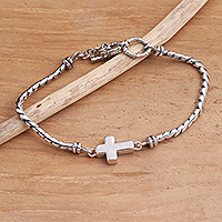 Sterling silver pendant bracelet, 'Faith Above All' - Sterling Silver Cross Pendant Bracelet