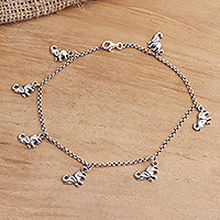 Sterling silver charm anklet, 'Charming Elephants' - Sterling Silver Elephant Charm Ankle Bracelet