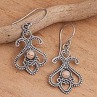 Gold-accented sterling silver dangle earrings, 'Tendrils at Dawn' - Balinese Motif Sterling Silver Gold Plate Dangle Earrings