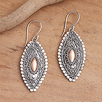 Gold-accented sterling silver dangle earrings, 'Canoe' - Gold Plated Sterling Silver Balinese Dangle Earrings