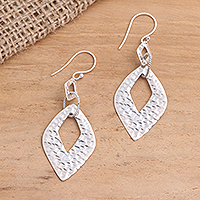 Sterling silver dangle earrings, 'Hammered Gates' - Hammered Sterling Silver Diamond Shape Dangle Earrings