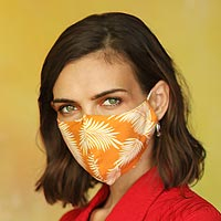 Rayon face masks, 'Tropical Ferns' (pair) - 2 Masks Rayon Double Layer Handmade 1 Blue-1 Orange 'Tropica