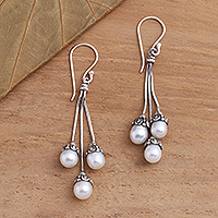 Cultured pearl dangle earrings, 'Manifest Destiny' - Sterling Silver and Freshwater Pearl Dangle Earrings