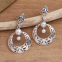Cultured pearl dangle earrings, Moon Over Bali