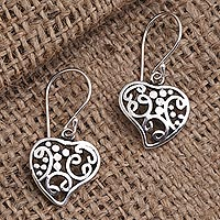 Sterling silver dangle earrings, 'Heart of Hearts' - Openwork Sterling Silver Heart Dangle Earrings