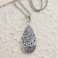 Sterling silver pendant necklace, 'Decorative Pear' - Hand Made Sterling Silver Pendant Necklace