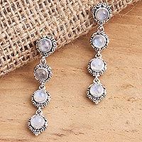Rainbow moonstone dangle earrings, 'Precious Rain' - Sterling Silver Rainbow Moonstone Dangle Earrings