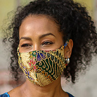 Beaded cotton batik face masks, 'Batik Dazzle' (pair) - Hand Beaded Cotton Batik Face Masks (Pair)