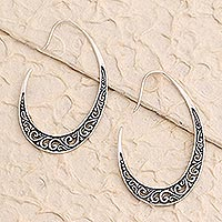 Sterling silver drop earrings, 'Balinese Snare' - Hand Made Sterling Silver Drop Earrings from Bali