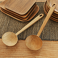Teak wood serving spoons, 'Big Dipper' (pair) - Handmade Teak Wood Serving Spoons from Bali (Pair)