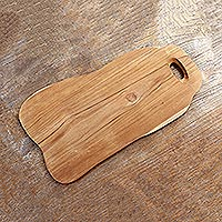 Teak wood cutting board, 'Cool Chef' - Handmade Asymmetrical Teak Wood Cutting Board from Bali