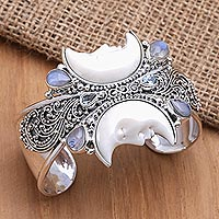 Featured review for Rainbow moonstone and blue topaz cuff bracelet, Moon Duo
