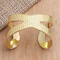 Gold-plated cuff bracelet, 'Dragon Wings in Gold' - Hand Crafted Gold-Plated Sterling Silver Cuff Bracelet
