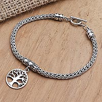 Sterling silver charm bracelet, 'Tall Tree in Silver' - Hand Crafted Sterling Silver Charm Bracelet from Bali