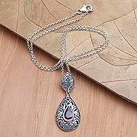 Garnet pendant necklace, 'Evening Fire' - Garnet and Sterling Silver Pendant Necklace