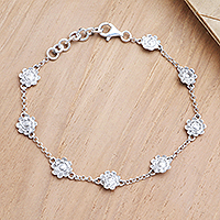 Sterling silver station bracelet, 'Fun and Flirty' - Sterling Silver Floral-Motif Station Bracelet