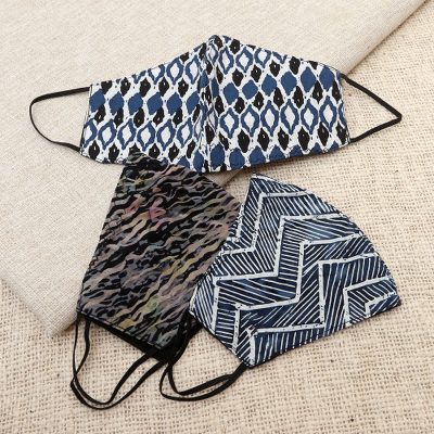 Cotton batik face masks, Grey Sky (set of 3)