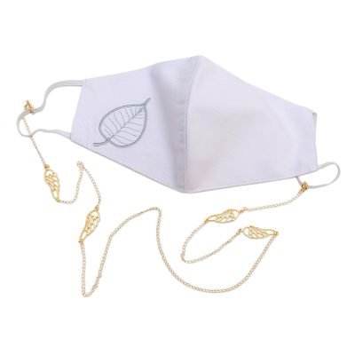 Gold-plated lanyard and cotton face mask, 'Golden Wings' - Gold-Plated Lanyard and Cotton Face Mask