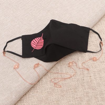 Rose gold-plated lanyard and cotton face mask, 'Mandala Mindset' - Hand Made Gold-Plated Lanyard and Cotton Face Mask