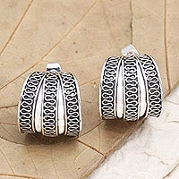 Sterling silver half-hoop earrings, 'Silver Spring' - Sterling Silver Handmade Balinese Small Half-Hoop Earrings