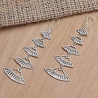 Sterling silver dangle earrings, 'Hand Fan' - Hand Crafted Sterling Silver Dangle Earrings