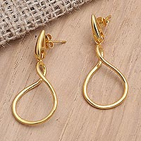 Gold-plated dangle earrings, 'Bring My Love' - Gold-Plated Brass Dangle Earrings