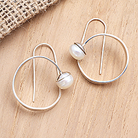 Cultured pearl drop earrings, 'White Ocean' - Handcrafted Cultured Freshwater Pearl Drop Earrings