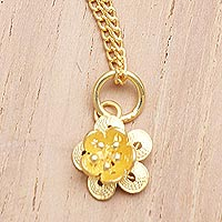 Gold-plated filigree pendant necklace, 'Strawberry Flower' - Gold-Plated Sterling Silver Filigree Pendant Necklace