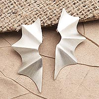 Sterling silver drop earrings, 'Bat Wings' - Matte Finish Sterling Silver Drop Earrings
