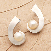 Cultured pearl drop earrings, 'C'est Chic' - Sterling Silver and Cultured Pearl Drop Earrings