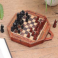 Wood chess set, 'Mind Games' - Artisan Crafted Crocodile Wood Chess Set