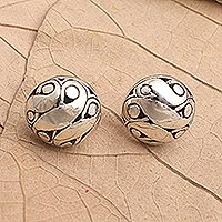 Sterling silver button earrings, 'Simply Woman' - Hand Crafted Sterling Silver Button Earrings