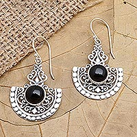 Onyx dangle earrings, 'Midnight in Bali' - Onyx and Sterling Silver Dangle Earrings