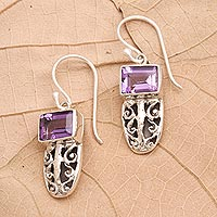 Amethyst dangle earrings, 'Sweet Flavor' - Amethyst and Sterling Silver Dangle Earrings