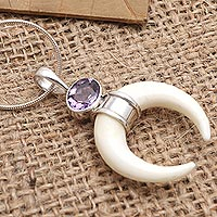 Amethyst pendant necklace, 'Pale Moonlight' - Handmade Amethyst and Sterling Silver Pendant Necklace