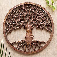 Wood relief panel, 'Growing Strong' - Hand Painted Tree-Themed Wood Relief Panel